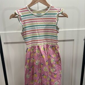 Mini Boden White Striped Top Pink Lemon-Print Dress